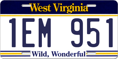 WV license plate 1EM951