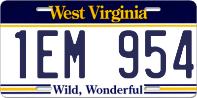 WV license plate 1EM954