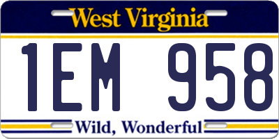 WV license plate 1EM958