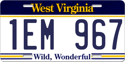 WV license plate 1EM967