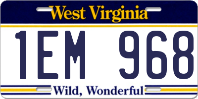 WV license plate 1EM968