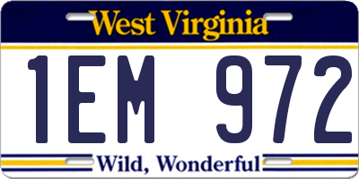WV license plate 1EM972