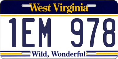 WV license plate 1EM978