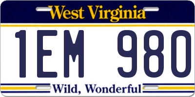 WV license plate 1EM980