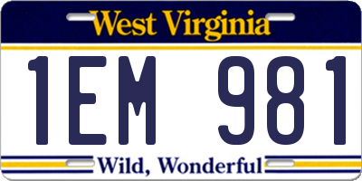 WV license plate 1EM981
