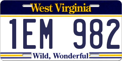 WV license plate 1EM982