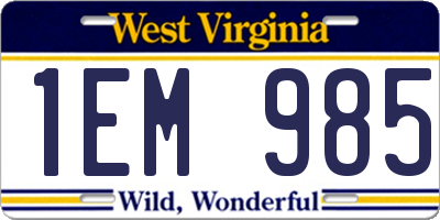 WV license plate 1EM985
