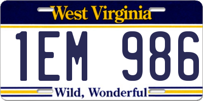 WV license plate 1EM986