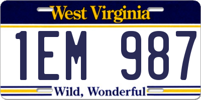 WV license plate 1EM987