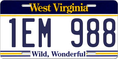WV license plate 1EM988