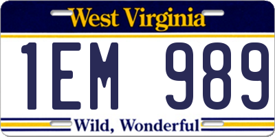 WV license plate 1EM989