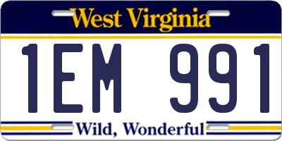 WV license plate 1EM991