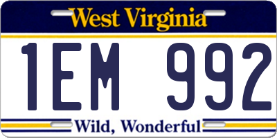WV license plate 1EM992