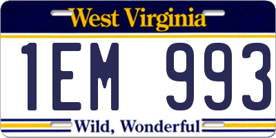 WV license plate 1EM993