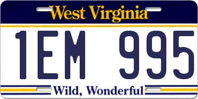 WV license plate 1EM995