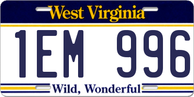 WV license plate 1EM996