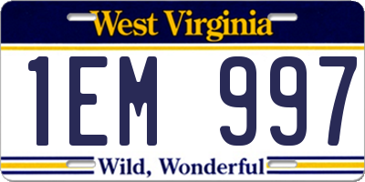 WV license plate 1EM997