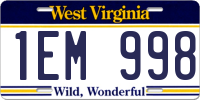 WV license plate 1EM998