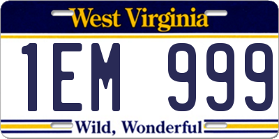 WV license plate 1EM999