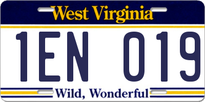 WV license plate 1EN019