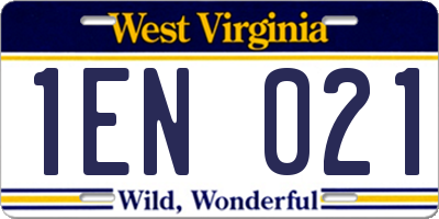 WV license plate 1EN021