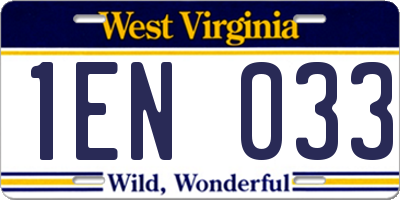 WV license plate 1EN033