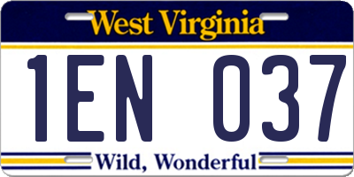 WV license plate 1EN037