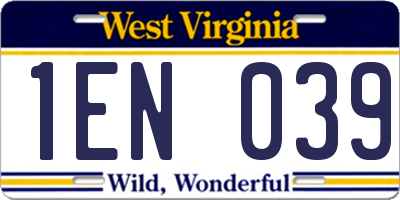 WV license plate 1EN039