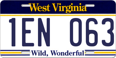 WV license plate 1EN063