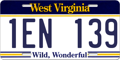 WV license plate 1EN139