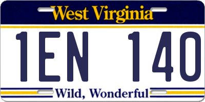 WV license plate 1EN140