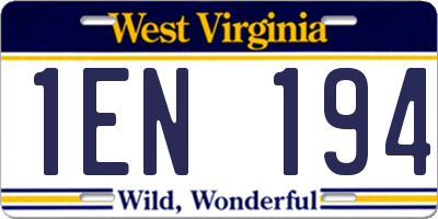 WV license plate 1EN194