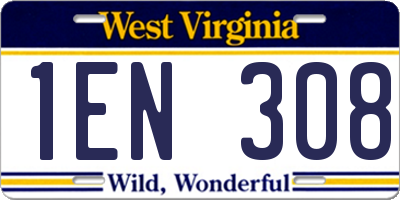 WV license plate 1EN308