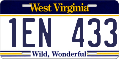 WV license plate 1EN433