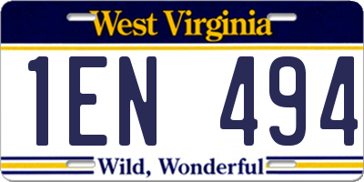 WV license plate 1EN494