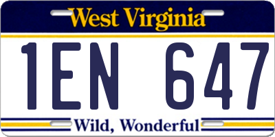 WV license plate 1EN647