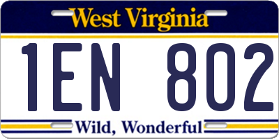 WV license plate 1EN802