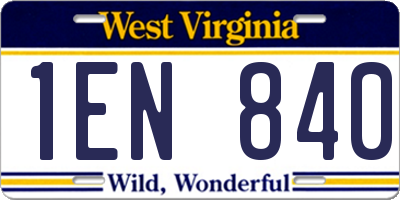 WV license plate 1EN840