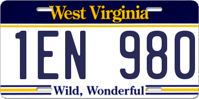 WV license plate 1EN980