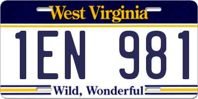 WV license plate 1EN981
