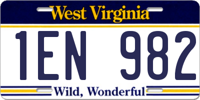 WV license plate 1EN982