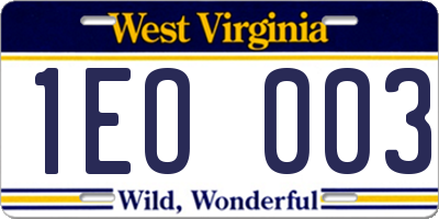 WV license plate 1EO003