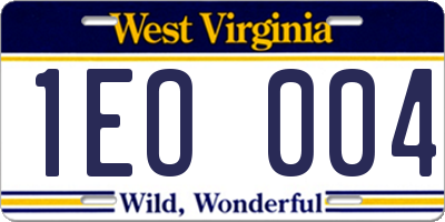 WV license plate 1EO004