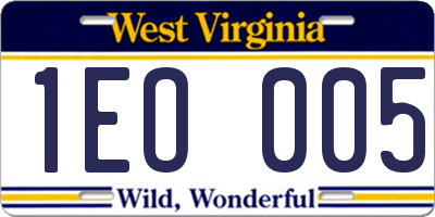 WV license plate 1EO005