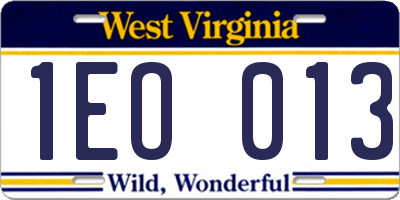 WV license plate 1EO013