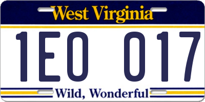 WV license plate 1EO017