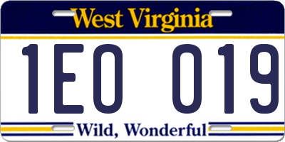 WV license plate 1EO019
