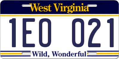 WV license plate 1EO021