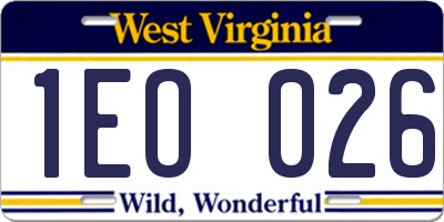 WV license plate 1EO026
