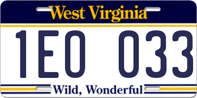 WV license plate 1EO033